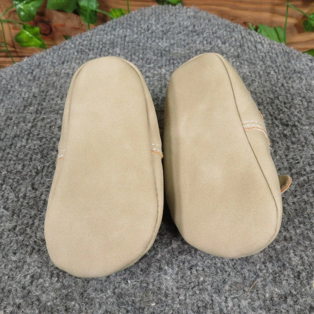 Carter's Baby Bear Moccasin Crib Shoes 3-6 Months Tan‎ Faux Leather Soft Sole